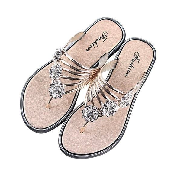 Kukoosong Flat Sandals Women Flip Flops for Women Flat-bottomed Clipped Lightweight Shoes Wear Casual Flip-flops Outside Gold Size 40