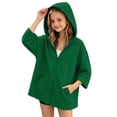 thumbnail image 1 of Kukoosong Girls 3/4 Sleeve Zip Up Hoodie Jacket, Loose Fit Casual Hooded Sweatshirt Coat with Side Pockets for Daily School Outdoor Activities, 1 of 5