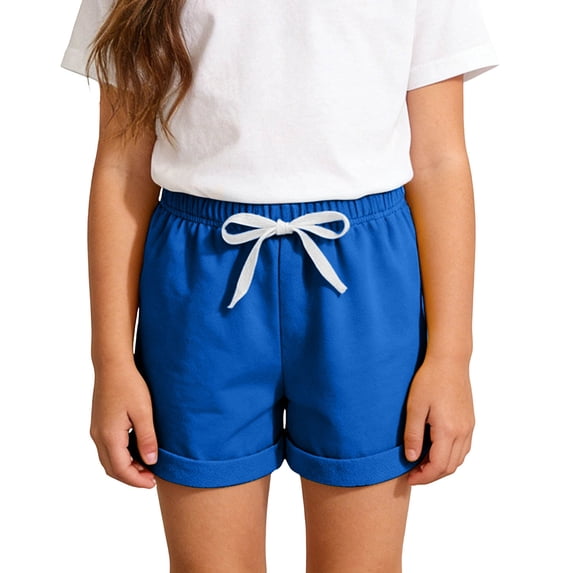 Kukoosong Girls' Casual Shorts with Drawstring, Soft Cotton Elastic Waist Shorts for Kids, Teens Daily Wear Summer Play Vacation Short Pants
