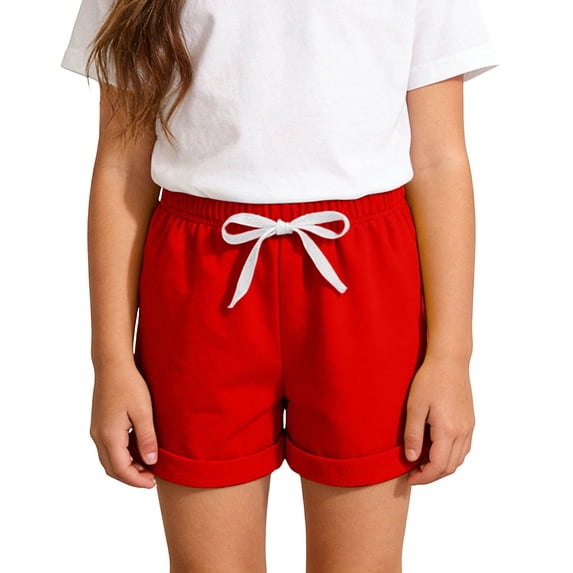 Kukoosong Girls' Casual Shorts with Drawstring, Soft Cotton Elastic Waist Shorts for Kids, Teens Daily Wear Summer Play Vacation Short Pants