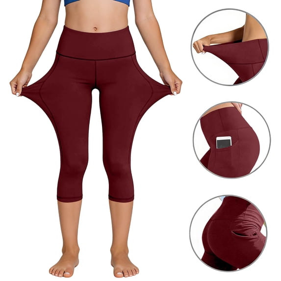 Kukoosong Girls' High Waisted Capri Leggings with Pockets, 4-Way Stretch Yoga Pants for Running Dance Gym, Soft Athletic Workout Trousers for Girls