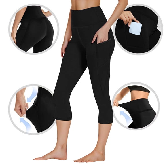 Kukoosong Girls' High Waisted Capri Leggings with Pockets, 4-Way Stretch Yoga Pants for Running Dance Gym, Soft Athletic Workout Trousers for Girls