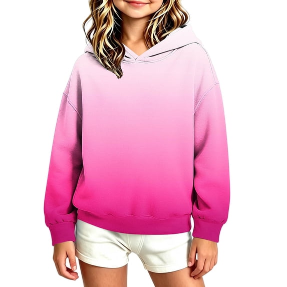 Kukoosong Girls Ombre Tie Dye Pullover Hoodie, Long Sleeve Drop Shoulder Loose Fleece Hooded Sweatshirt, Gradient Color Casual Fashion Hoodie for Kids Fall Winter School Daily Layering Outfits