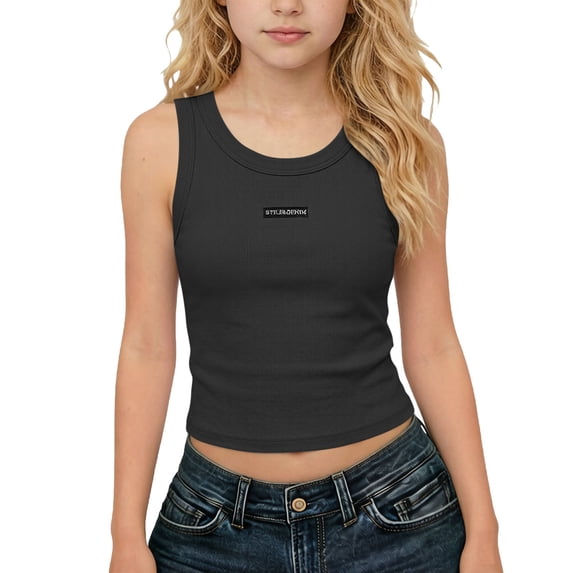 Kukoosong Girls' Ribbed Crop Tank Top, Sleeveless Fitted Cami for Kids, Summer Casual Wear Breathable Stretchy Basic Vest