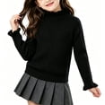 thumbnail image 1 of Kukoosong Girls Ribbed Knit Mock Neck Sweater, Fall Winter Long Sleeve Pullover Tops with Ruffled Lettuce Trim On Collar and Cuffs, Stretch Slim Fit Knit Blouse for Kids Daily Layering Outfits, 1 of 6