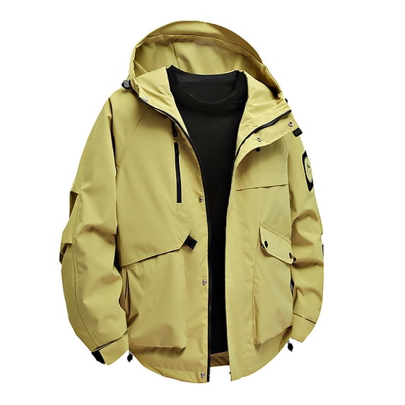 Kukoosong Hooded Softshell Jacket for Men Waterproof Lightweight Windbreaker Outdoor Climb Workwear Jacket with Multiple Pockets