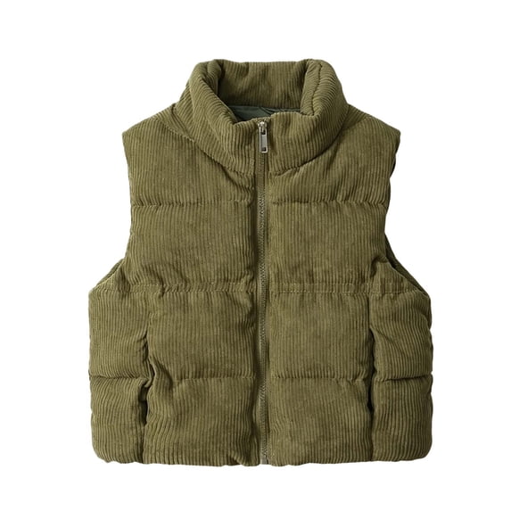 Kukoosong Kids Stand Collar Corduroy Puffer Vest, Sleeveless Full Zip Padded Gilet with Side Pockets, Toddler Boys Girls Fall Winter Warm Lightweight Layering Outerwear for Daily Wear
