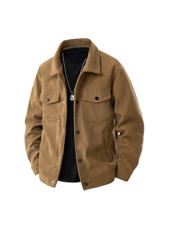 Men's Bomber Jacket Fashion Lapel Padded Thickened Warm Corduroy Jacket
