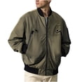 thumbnail image 1 of Kukoosong Men's Bomber Jacket Fashion Solid Color Long-Sleeve Cardigan Lapel Stand-Up Collar Workwear Jacket, 1 of 5