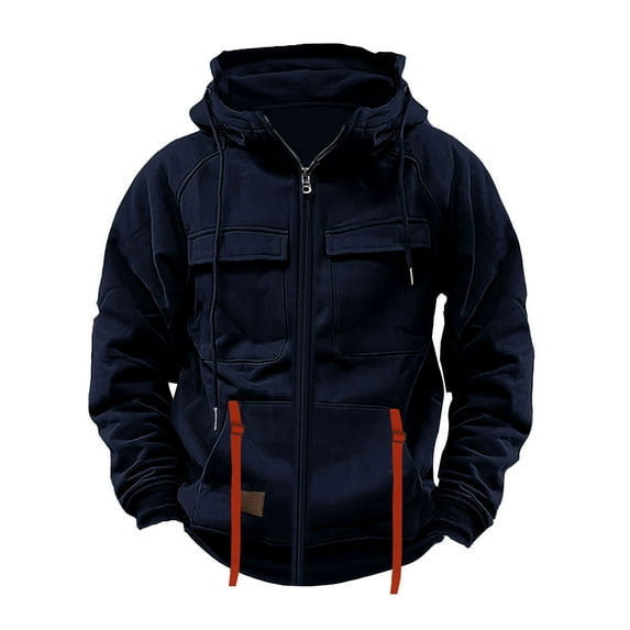 Kukoosong Men's Bomber Jacket Men Retro Workwear Jacket Multi-Pocket Zipper Hooded Coat