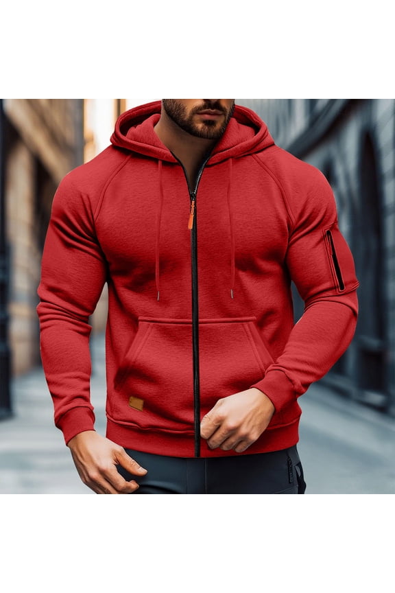Men's Bomber Jacket Men Sports Fitness Jacket Multi-Pocket Zip Up Hooded Cargo Coat
