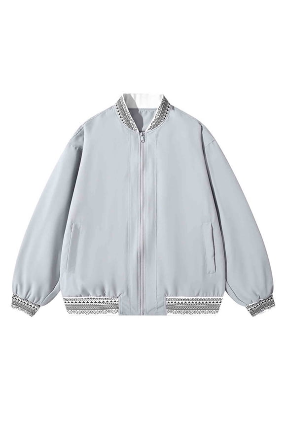 Men's Bomber Jacket Printed Casual Loose Zipper Stand-Up Collar Jacket with Pockets