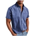 thumbnail image 1 of Kukoosong Men's Short Sleeve Button Down Shirt, Solid Color Casual Stretch Shirt with Chest Pocket, Soft Comfortable Summer Tops, 1 of 6
