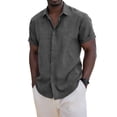 thumbnail image 1 of Kukoosong Men's Concealed Placket Shirt Solid Color Short Sleeve Collared Button-Down Blouse for Summer Office, Stylish and Sleek Shirts for Men, 1 of 7