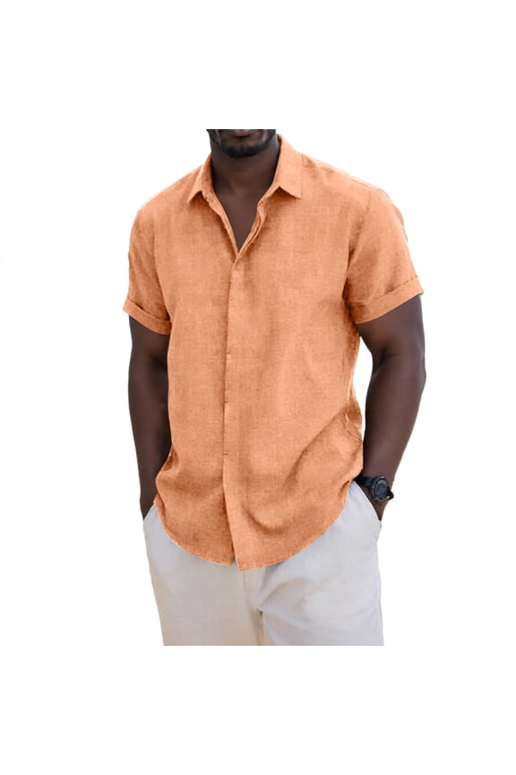 Men's Concealed Placket Shirt Solid Color Short Sleeve Collared Button-Down Blouse for Summer Office, Stylish and Sleek Shirts for Men