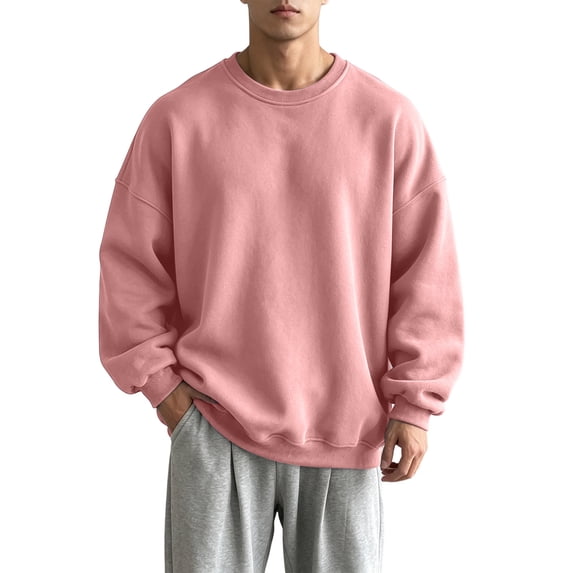 Kukoosong Men's Crew Neck Oversized Sweatshirt, Fall Winter Drop Shoulder Long Sleeve Loose Fit Pullover Tops for Daily Street Wear