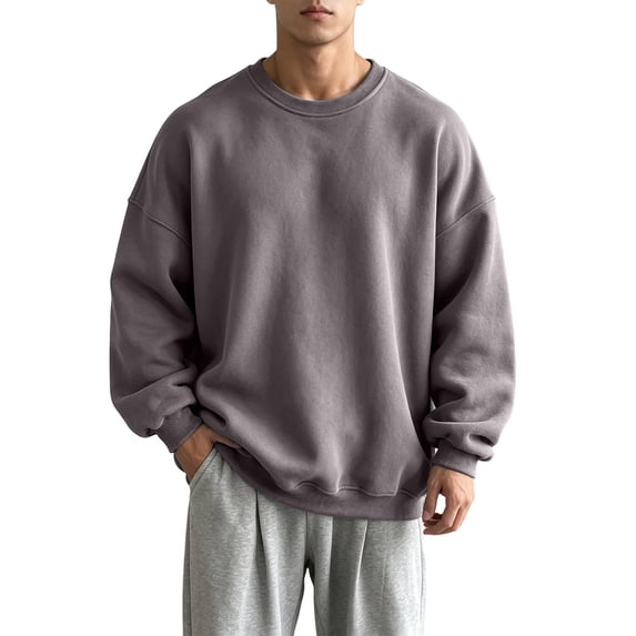 Kukoosong Men's Crew Neck Oversized Sweatshirt, Fall Winter Drop Shoulder Long Sleeve Loose Fit Pullover Tops for Daily Street Wear