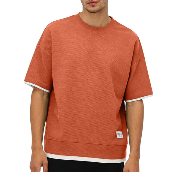 Kukoosong Men's Fake Two-Piece Color Block T-Shirts Short Sleeve Crew Neck Pullover for Summer Casual, Layered Look and Trendy Tee Shirt for Men