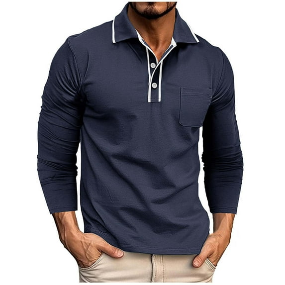Kukoosong Men's Fashion Polo Shirts Button Half-cardigan Sweatshirt with Pocket Casual Pullover Sportswear