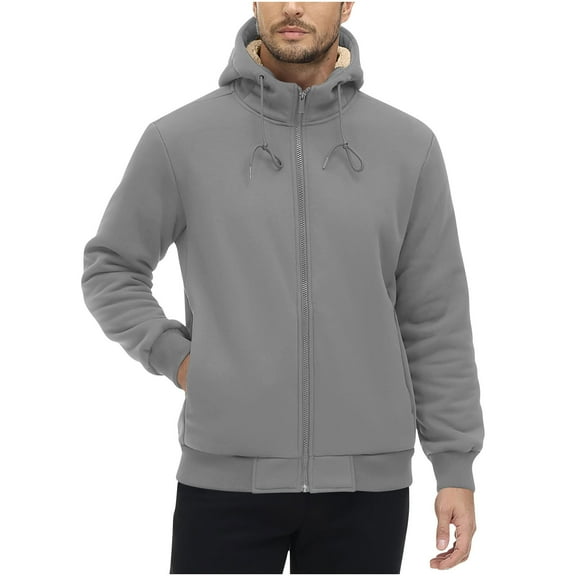 Kukoosong Men's Full Zip Fleece Jackets Thickened Cotton Hoodies Soft Warm Hooded Coat with Pocket