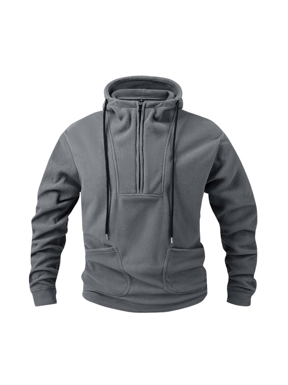 Men's Heavyweight Pullover Hoodie Men Tactical Stand-Up Collar Hoodie Velvet Knit Warm Hooded Sweatshirt