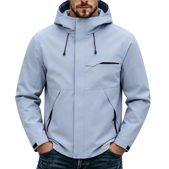 Zip Button Snap Kukoosong Men's Hooded Hardshell Jacket, Full Zip Snap Button ...