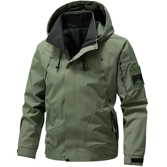 Kukoosong Men's Hooded Softshell Jacket Waterproof Lightweight Windbreaker Outdoor Jacket with Multiple-Pockets