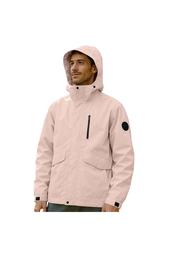 Men's Hooded Softshell Jacket Waterproof Lightweight Windbreaker Outdoor Repellent Detachable Hat Stormcoat