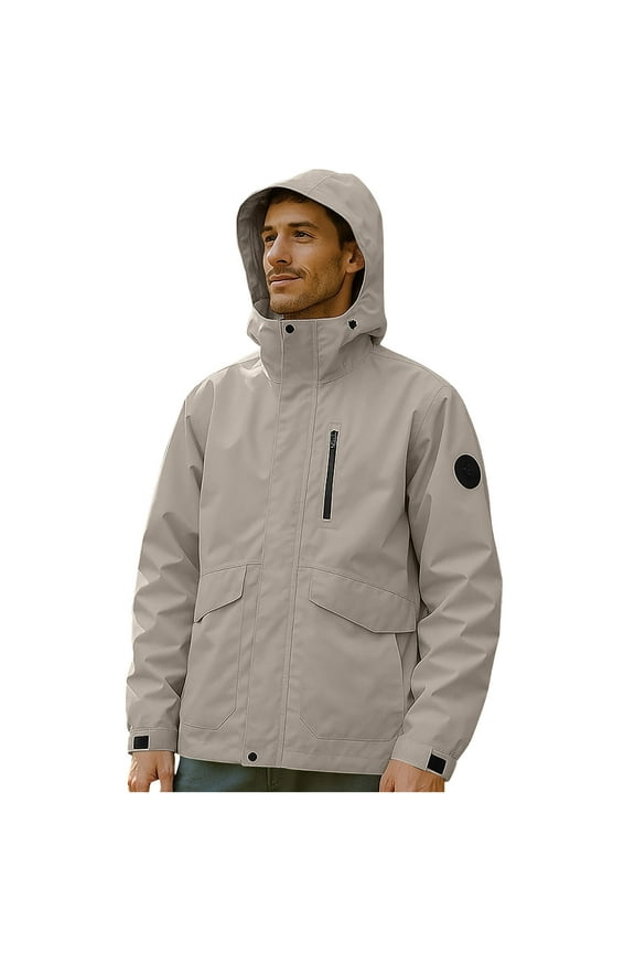 Men's Hooded Softshell Jacket Waterproof Lightweight Windbreaker Outdoor Repellent Detachable Hat Stormcoat