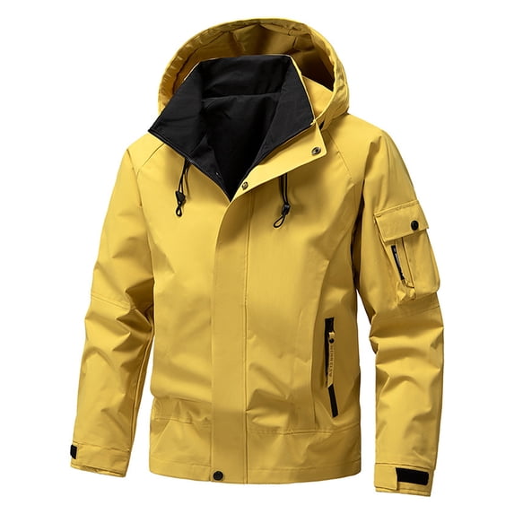 Kukoosong Men's Hooded Softshell Jacket Waterproof Lightweight Windbreaker Outdoor Workwear Jacket with Multiple-Pockets