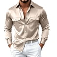 thumbnail image 1 of Kukoosong Men's Lapel Collar Button‑Down Satin Dress Shirt, Regular Fit Long Sleeve Formal Tops with Dual Chest Pockets, Wrinkle Resistant Shirt for Business Party Prom Wear, 1 of 5