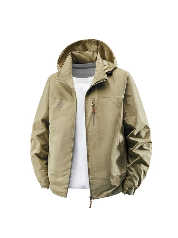 Men's Lightweight Bomber Jacket Outdoor Waterproof Rain Jacket Travel Hiking Golf Removable Hooded Windbreaker