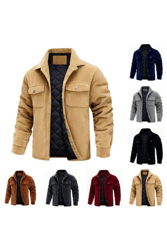 Men's Lightweight Jackets, Big & Tall Men's Corduroy Jackets, Winter Sherpa Lined Warm Thick Trucker Cargo Coat, Boys Flap Front Button Windbreaker Overcoat