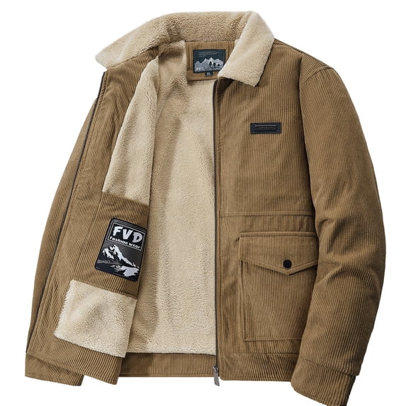 Kukoosong Men's Lightweight Jackets Padded Corduroy Zipper Jacket Long Sleeve Hoodless Casual Jacket