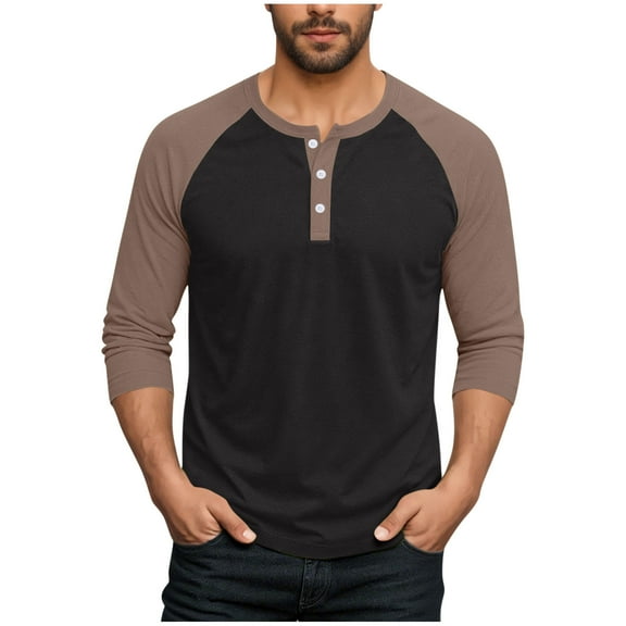 Kukoosong Men's Long Sleeve Plaid Print T-Shirts Comfort Fit Fashion Henley Tee Shirts Fitness Comfort Fit