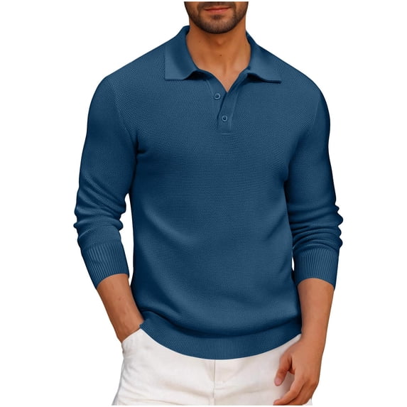 Kukoosong Men's Long Sleeve Solid Color Polo Shirt with Button Front for Casual Office Wear Men Golf T Shirt Casual Workout Tops