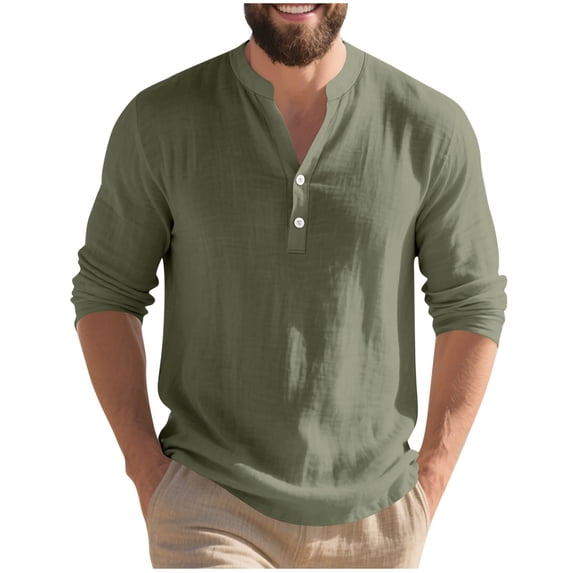 Kukoosong Men's Long Sleeve V-Neck Shirts Big & Tall Men Loose Fit Casual Button Down Shirts Tops