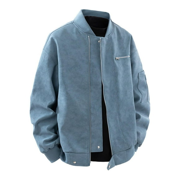 Kukoosong Men's Motorcycle Jacket Windproof Stand Up Collar Zipper PU Leather Jacket