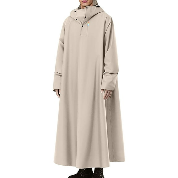 Kukoosong Men's Raincoat Men's Half Button Rain Jacket with Hood Waterproof PVC Lightweight Long Poncho Raincoat