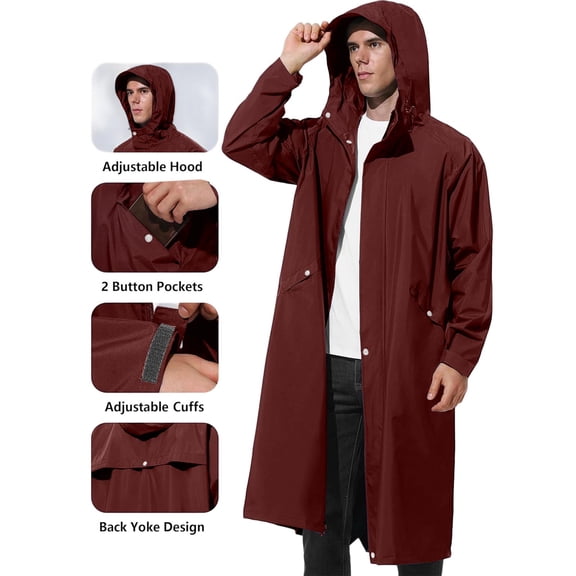 Kukoosong Men's Raincoat Men's Rain Jacket with Hood Waterproof Emergency Lightweight Long Poncho Jacket