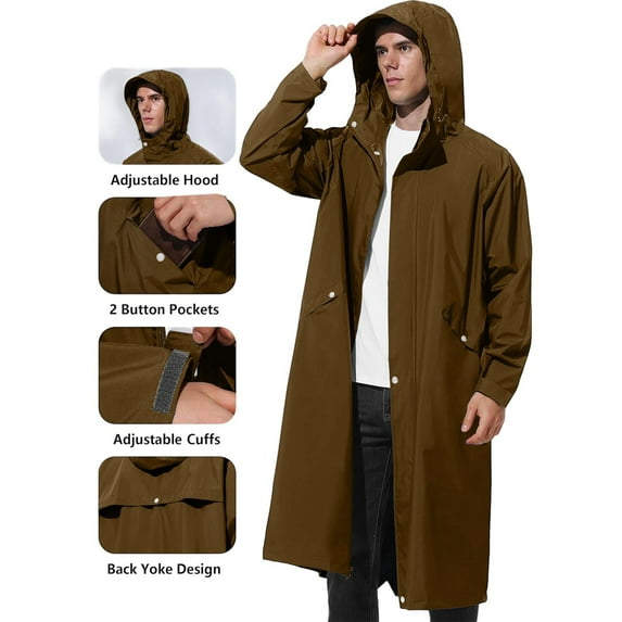 Kukoosong Men's Raincoat Men's Rain Jacket with Hood Waterproof Emergency Lightweight Long Poncho Jacket