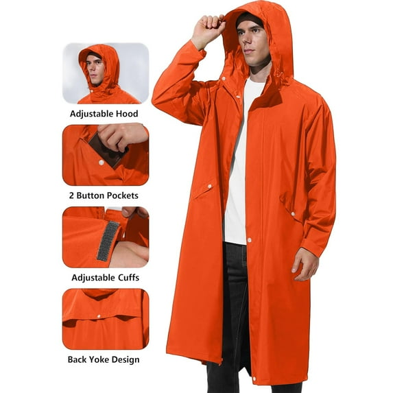 Kukoosong Men's Raincoat Men's Rain Jacket with Hood Waterproof Emergency Lightweight Long Poncho Jacket