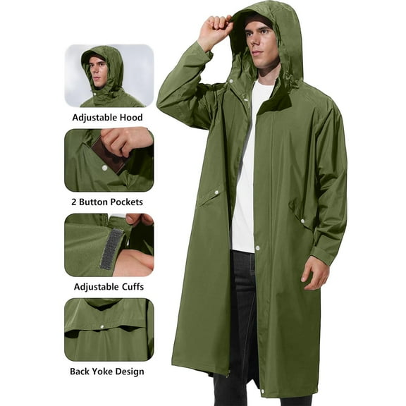 Kukoosong Men's Raincoat Men's Rain Jacket with Hood Waterproof Emergency Lightweight Long Poncho Jacket
