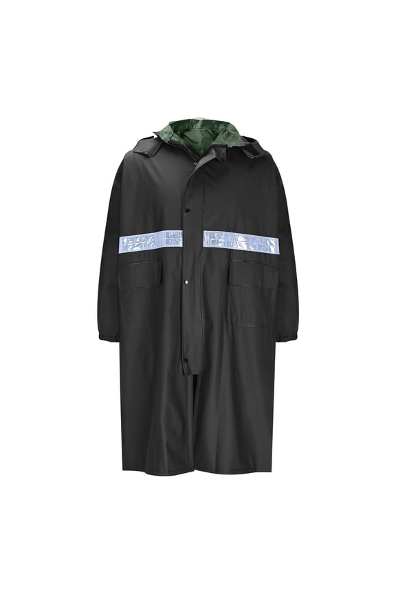 Men's Raincoat Men's Reflective Strip Rain Jacket with Hood Waterproof PVC Lightweight Long Poncho Jacket