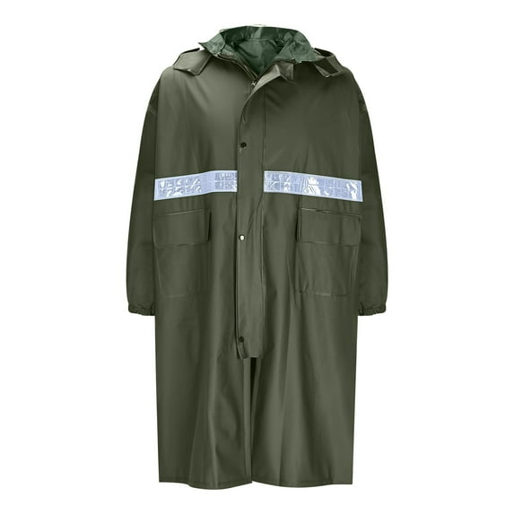 Kukoosong Men's Raincoat Men's Reflective Strip Rain Jacket with Hood Waterproof PVC Lightweight Long Poncho Jacket