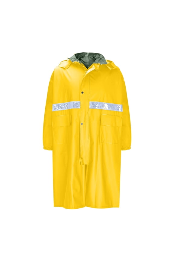 Men's Raincoat Men's Reflective Strip Rain Jacket with Hood Waterproof PVC Lightweight Long Poncho Jacket