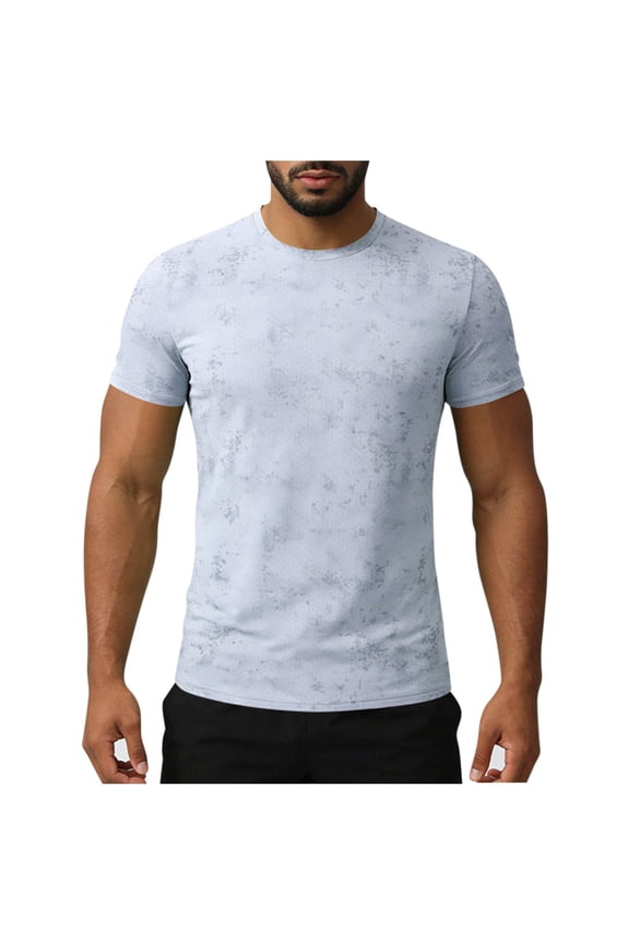 Men's Reflective Print Athletic Shirts Solid Color Short Sleeve Crew Neck for Outdoor Sports, Breathable and Visible Shirts for Men