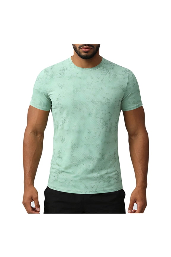 Men's Reflective Print Athletic Shirts Solid Color Short Sleeve Crew Neck for Outdoor Sports, Breathable and Visible Shirts for Men