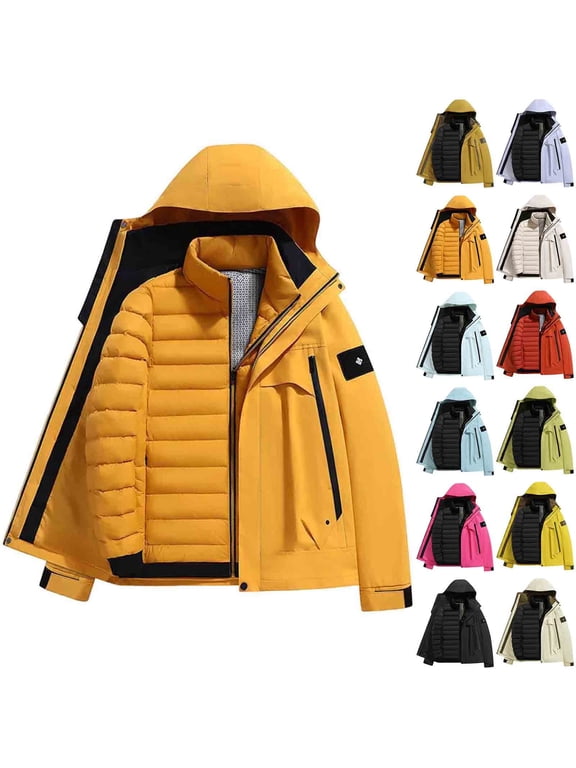Men's Ski Snow Jackets, Warm Winter Mountain Waterproof Fleece Lined Thickened Coat, Men's Hooded Fleece Parka Rain Jacket Windproof Windbreaker