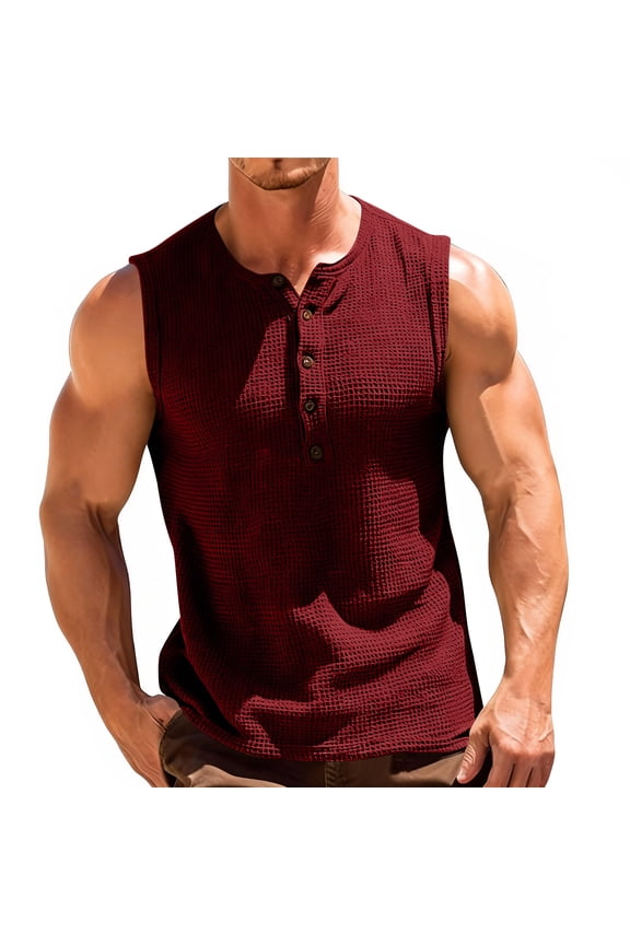 Men's Slim Fit Solid Color Button-Down Tank Top with Flat Collar for Casual Summer Wear Men's Tank Tops